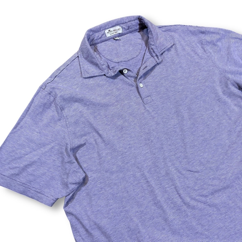 Peter Millar Crown Soft Striped‎ Polo Shirt XL Mens Purple White Short Sleeve